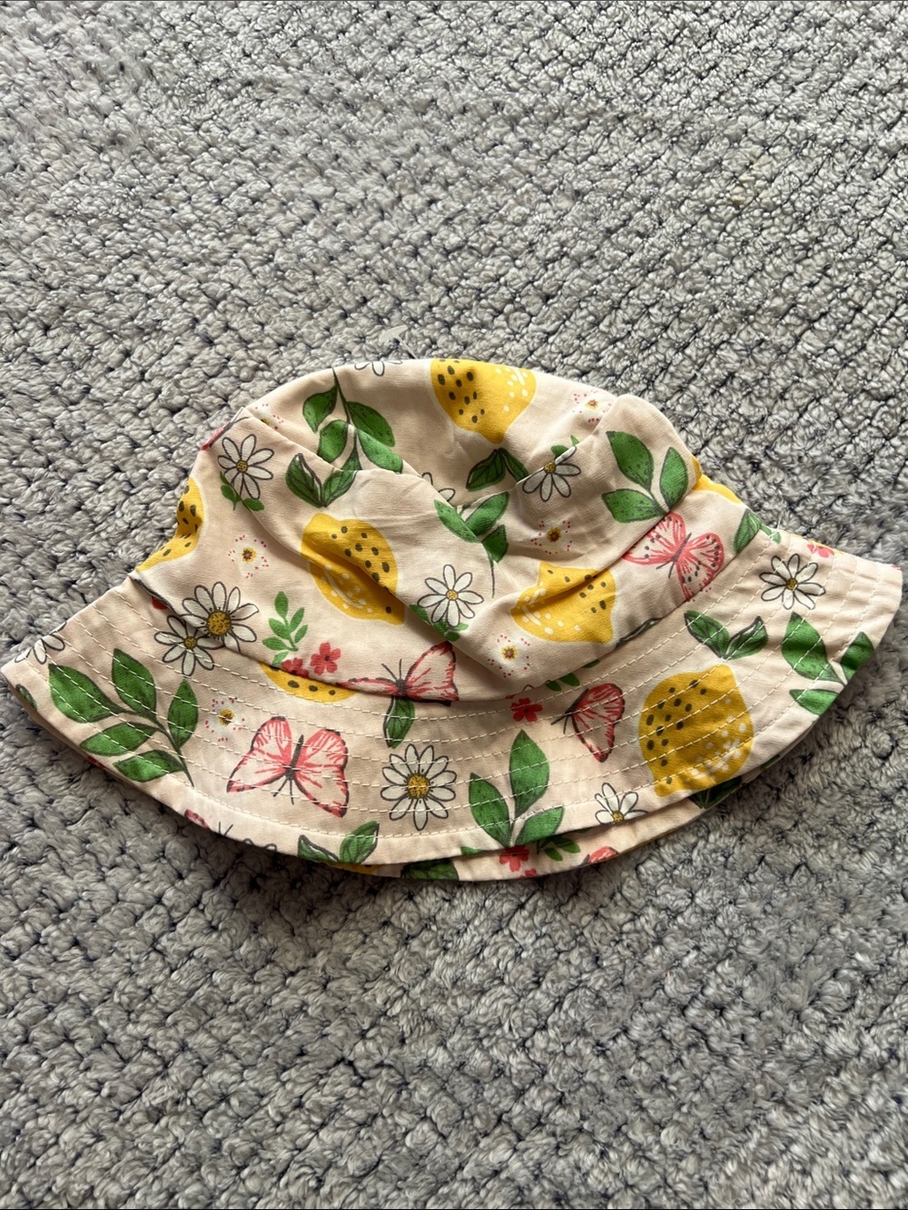 Kids Floral & Lemon Print Bucket Hat - Pink